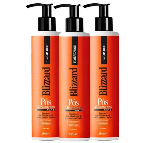 Kit 03 Shampoo Pós Alisamento e Relaxamento Blizzard Embaixador 280ml