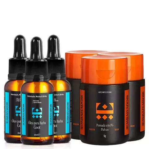 Kit 03 Óleo Barba Goot + 03 Pomada em Pó Pulvus Embaixador 30ml