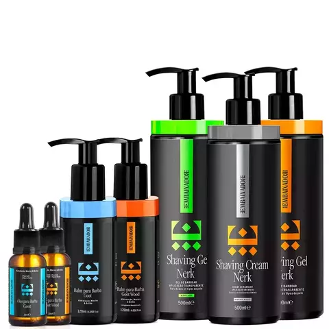 3 Shaving em Gel Nerk 500ml + 2 Óleo + 2 Balm Embaixador 500ml