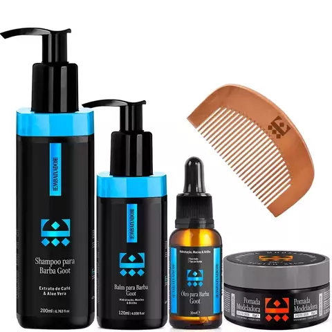 Kit Para Barba Goot - Shampoo Balm Óleo Pente + Pomada Seco