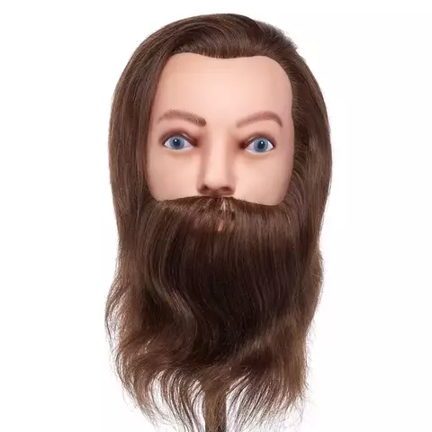 Cabeça de Boneco Para Treino Cabelo e Barba 100% Humano Castanho