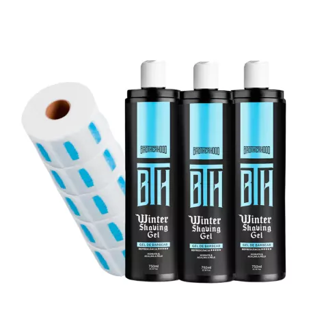 Kit 03 Shaving Gel Refrescante de Barbear Winter BTH 750ml + 5 Rolos de Gola Higiênica
