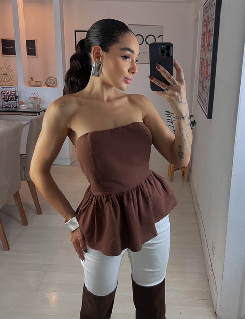 Top sem alça zíper invisível nas costas Maya ( linho com algodão) - comprar online