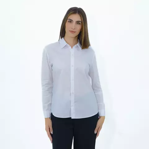 Camisa lisa de mujer manga larga BLANCO - comprar online