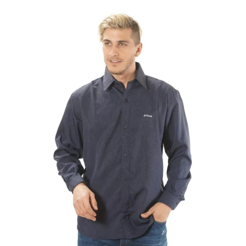 Camisa Manga Larga Lisa Hombre Corte Clasico De Vestir AZUL OSCURO