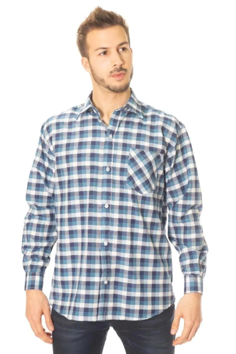 Camisa Manga Larga Cuadros Hombre Con Bolsillo Escocesa MODELO 6