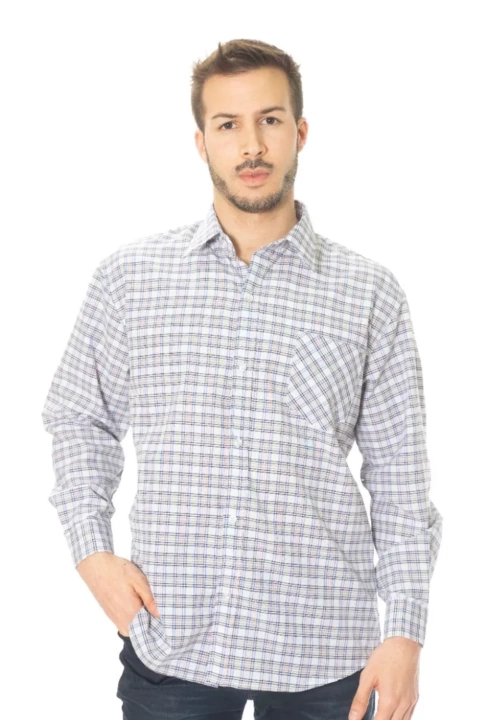 Camisa Manga Larga Cuadros Hombre Con Bolsillo Escosesa MODELO 3