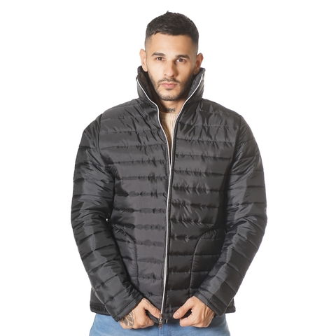 Campera Inflada De Guata Hombre Rompeviento Inflable Liviana NEGRO