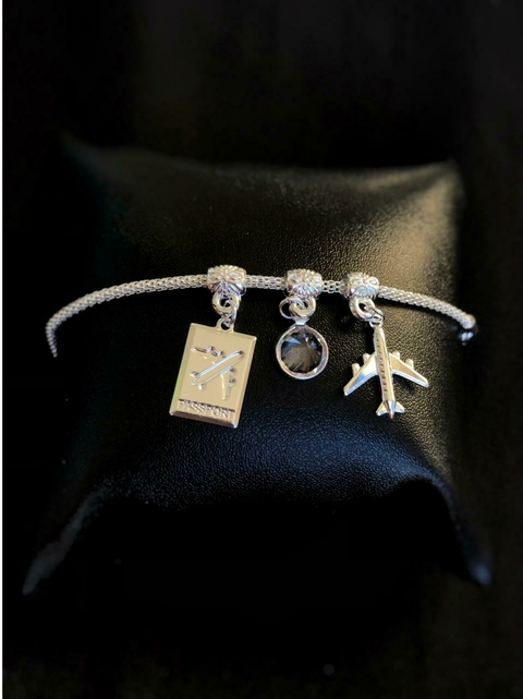 Pulseira Com Berloques Viagem Banhada a Prata