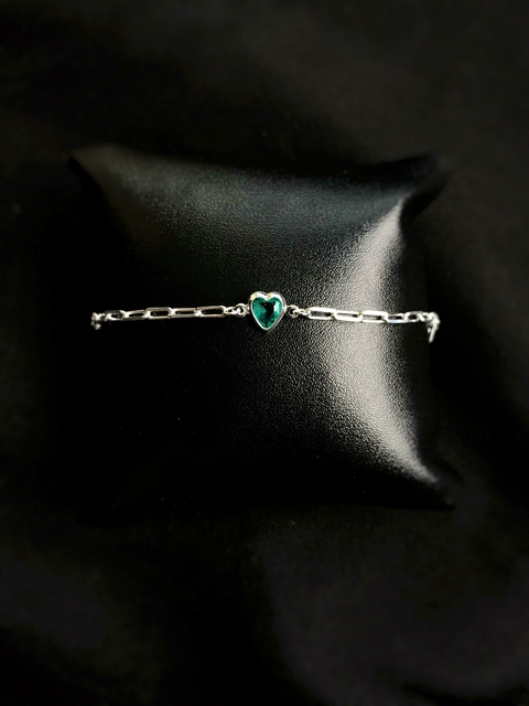Pulseira Coração Verde Banhada a Prata