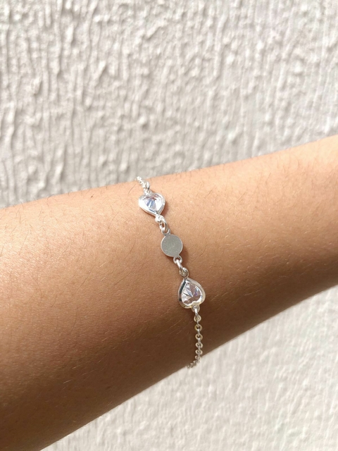Pulseira Medalha com Corações em Zircônias na Prata 925