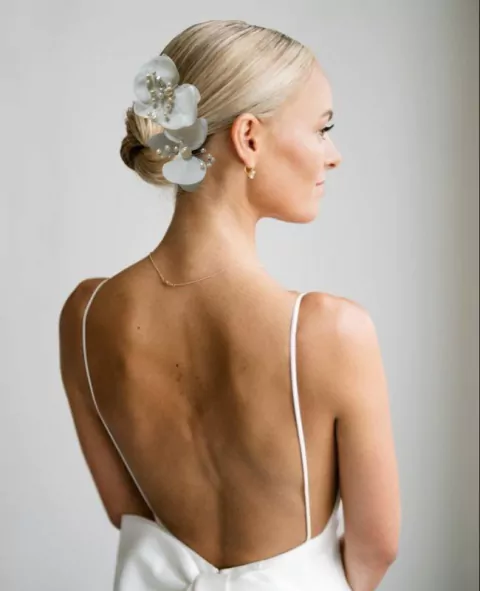 Acessório de cabelo para noiva arranjo pin Orquídeas brancas pérolas cristais FRANCE