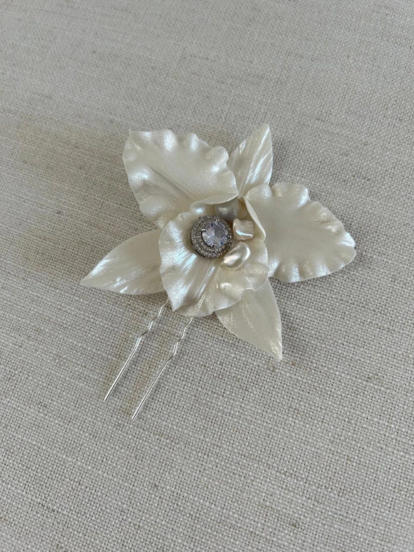 Acessório de cabelo para noiva arranjo pin Flor Orquídea Catleya