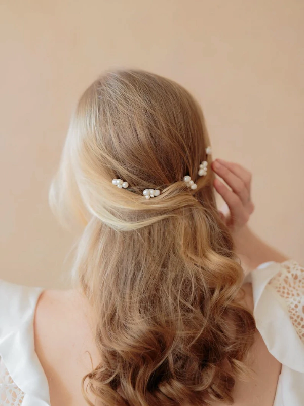 Acessório de Cabelo Noiva Grinalda Pins Pérolas de Água Doce