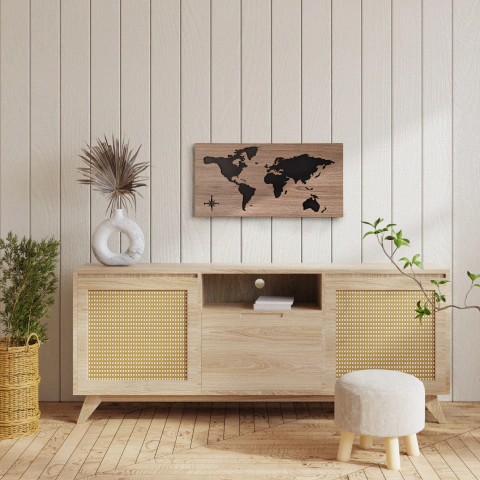 Cuadro Mapamundi Madera 3D - Planisferio Olmo Y Negro