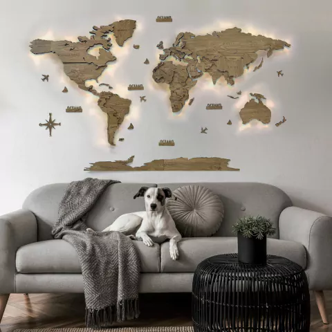 3D LED World Map - Mapamundi LED 3D Madera - Gaudí