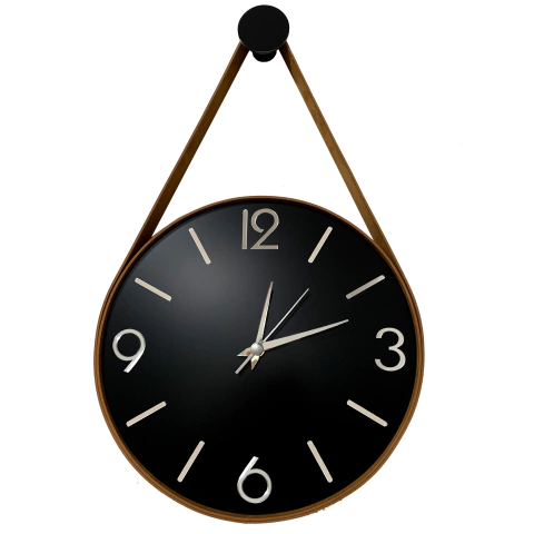 Relógio 3D Adnet de Parede 30cm Preto Alça Caramelo
