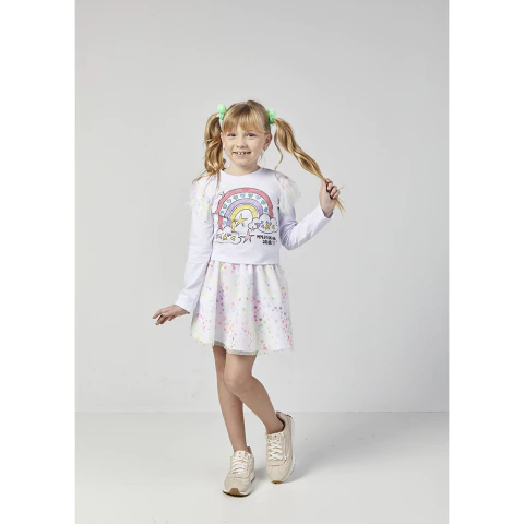 CONJUNTO FEMININO INFANTIL BLUSA E SAIA EM TULE