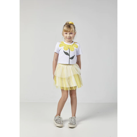 CONJUNTO FEMININO INFANTIL BLUSA E SAIA RODADA TULE
