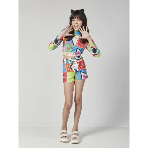 CONJUNTO FEMININO INFANTIL CROPPED MANGA LONGA E SHORT