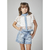 Short Feminino Infantil Jeans com Laço bordado a mão