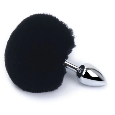 Plug Anal em Aco - Pompom de Coelho - Tamanho - M - SI: Cor: Preto;