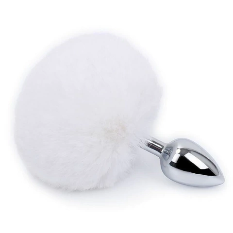 Plug Anal em Aco - Pompom de Coelho - Tamanho - M - SI: Cor: Branco;