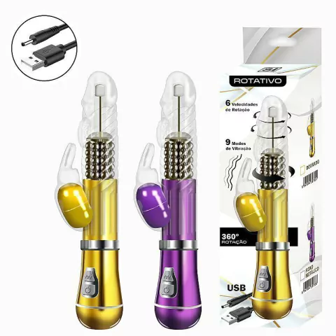 Vibrador Rotativo de Coelho - Cromado - Recarregável - SI