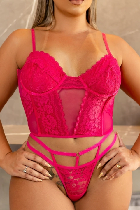 CROPPED EM TULE E RENDA / PINK / 52