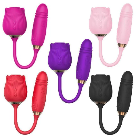 Vibrador de Ponto G e Clitoris com Vai e vem - Formato de Rosa - Green baby: Cor: Pink;