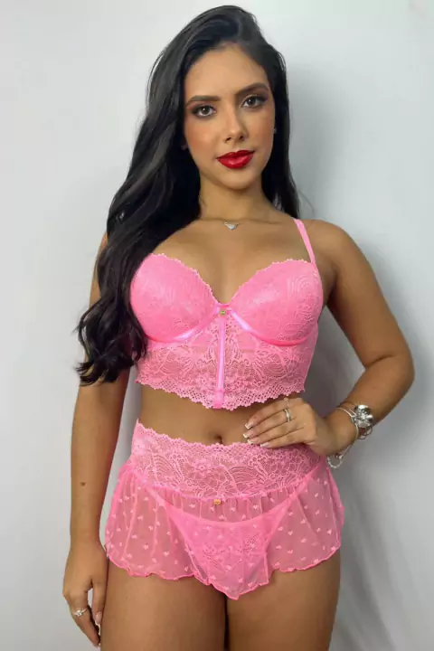 CONJUNTO COM SAIA TULE E RENDA PANTERA P.