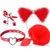 Kit - Rabo Vermelho de Coelho com Tiara de Orelhas - Grampos para os seios em Metal e Gargantilha - SI