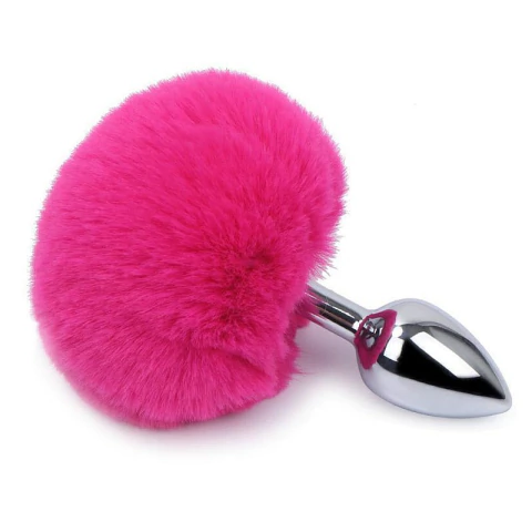 Plug Anal em Aco - Pompom de Coelho - Tamanho - M - SI: Cor: Pink;
