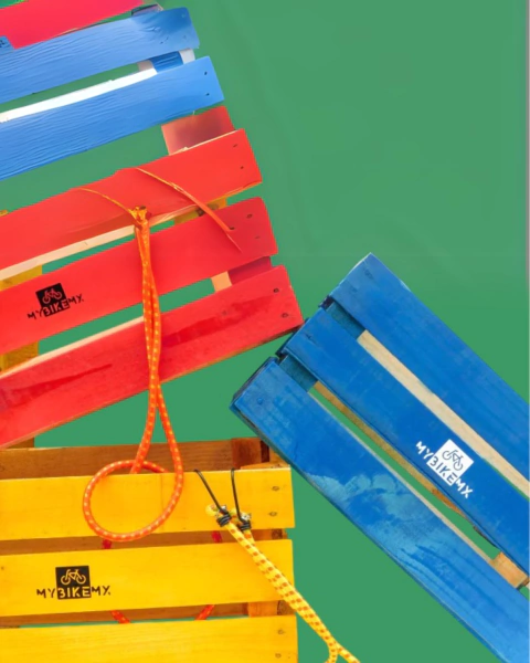 Caja de Carga Trasera para Bicicleta Madera en Colores con Liga de Ajuste Mybikemx
