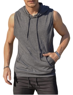 REMERA CANGURO SIN MANGAS CON CAPUCHA - (GRIS) - comprar online