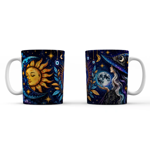 Taza cerámica Ojo místico y símbolos celestiales