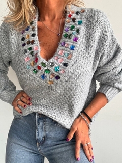 Imagen de Sweater Stones cuello V piedras colores amplio art81330 Fr