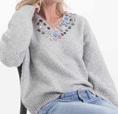 Sweater Stones cuello V piedras colores amplio art81330 Fr
