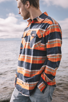 Camisa Clásica Hombre - Azul y Naranja - tienda online