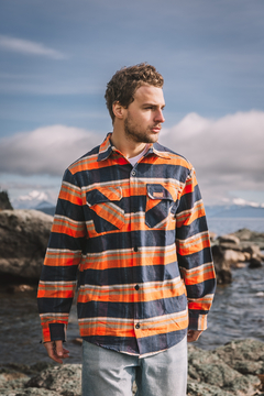 Camisa Clásica Hombre - Azul y Naranja en internet