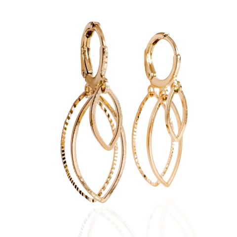 Brinco argola click com elos ovais banho de Ouro 18K