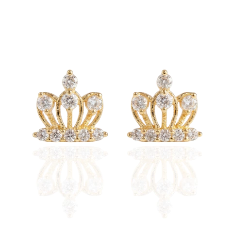 Brinco coroa com zircônias em banho de Ouro 18K