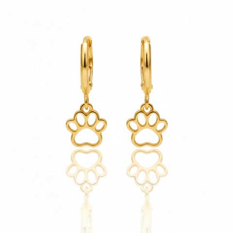 Brinco argola click com patinha pet em banho de Ouro 18K