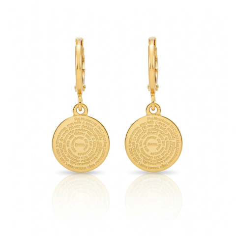 Brinco argola click medalha pai nosso em banho de Ouro 18K