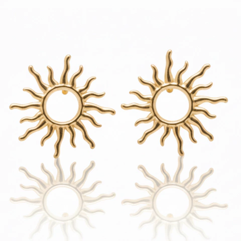 Brinco Sol luxo em banho de Ouro 18K