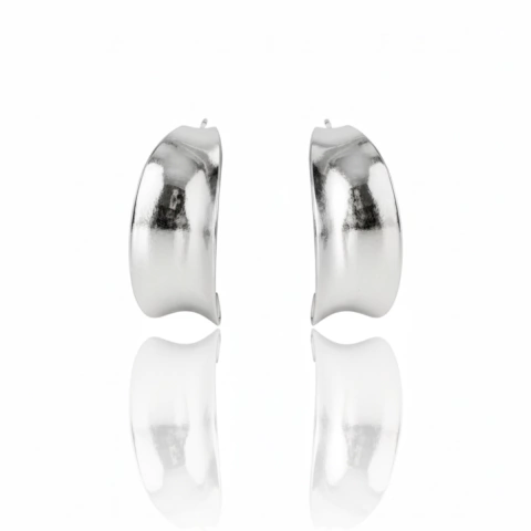 Brinco argola meia lua em banho de Prata 925