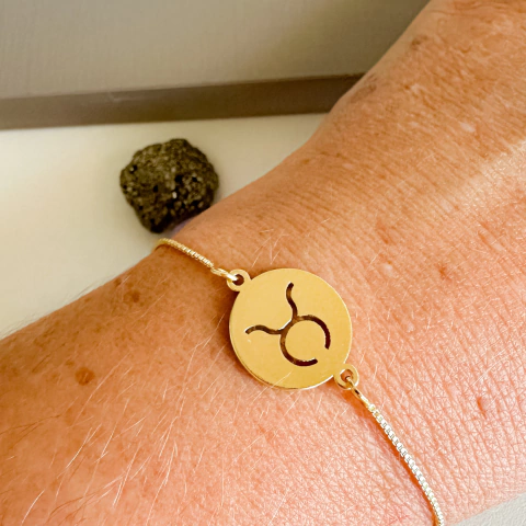 Pulseira medalha signo com fecho gravatinha em banho de Ouro 18K na internet