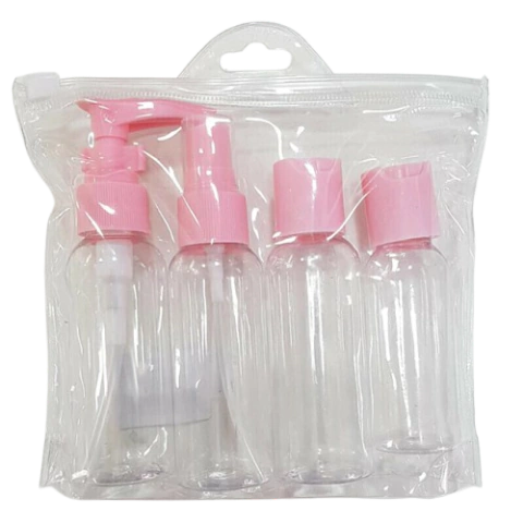 Conjunto 4 Frascos para Viagem de Plástico com Tampa Rosa 17cm x 4,5cm x 15,5cm - comprar online