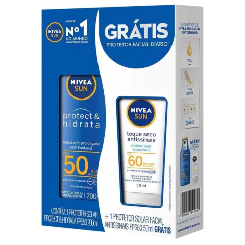 Protetor Solar Nivea Protect & Hidrata Fps50 200ml Grátis Protetor Solar Nivea Facial Antissinais Fps60 50ml