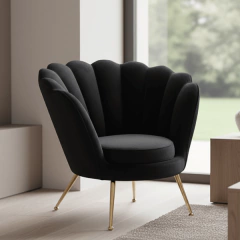 Poltrona Lótus em veludo preto na internet